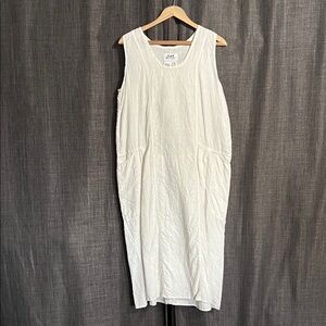 Flax by Jeanne Engelhart white linen striped sleeveless dress size medium